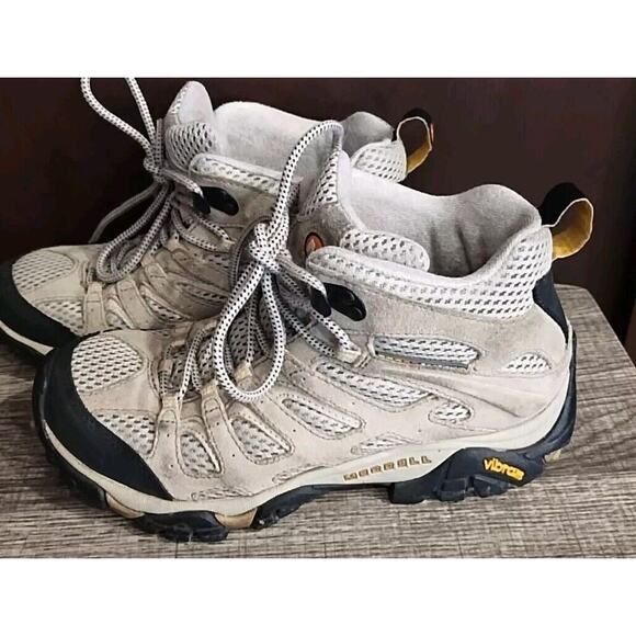 MERRELL GORE-TEX CONTINUUUM WOMENS 5.5 Taupe Tan Beige HIKING BOOTS TRAIL Vibram - Picture 1 of 9